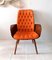 Large American Sculptural Plywood & Orange Silk Lounge Chair from Plycraft, 1960s 1