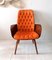 Large American Sculptural Plywood & Orange Silk Lounge Chair from Plycraft, 1960s, Image 1