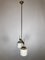 Lámpara de araña italiana vintage de latón, madera y vidrio opalino, años 50, Imagen 5