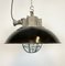 Industrial Black Enamel & Cast Iron Cage Ceiling Lamp, 1950s 2