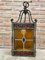 Wrought Iron and Stained Glass Ceiling Lantern Lamp , 1950s 1