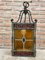 Wrought Iron and Stained Glass Ceiling Lantern Lamp , 1950s 2
