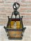 Wrought Iron and Stained Glass Ceiling Lantern Lamp , 1950s 6