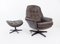Danish Grey Leather Lounge Chair with Ottoman, 1960s, Set of 2 1