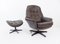 Fauteuil en Cuir Gris avec Ottomane, Danemark, 1960s, Set de 2 1