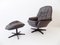 Danish Grey Leather Lounge Chair with Ottoman, 1960s, Set of 2 5