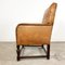 Antique Cognac Colored Sheep Leather Armchair with Square Wooden Frame 6