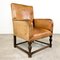 Antique Cognac Colored Sheep Leather Armchair with Square Wooden Frame 1