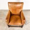 Antique Cognac Colored Sheep Leather Armchair with Square Wooden Frame 8