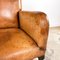 Antique Cognac Colored Sheep Leather Armchair with Square Wooden Frame 11