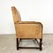 Antique Cognac Colored Sheep Leather Armchair with Square Wooden Frame 2