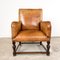 Antique Cognac Colored Sheep Leather Armchair with Square Wooden Frame 7