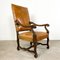 Antique Cognac Colored Sheep Leather Armchair with Carving, Image 1