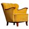 Yellow Velvet Lounge Chair with Mahogany Details, 1940s 1