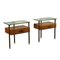 Bedside Tables with Mahogany Veneer in Brass and Glass, Italy 1960s, Set of 2 1