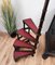 Mid-Century Italian Carved Walnut Wood and Leather Spiral 4-Step Library Ladder 3