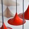 Red Lacquered Metal Cone Ceiling Lamps from Fog & Mørup, 1960s, Set of 5 5