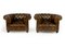 Brown Leather Chesterfield Club Chairs, Set of 2, Image 1