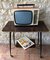 Mid-Century Formica, Brass & Metal TV Side Table on Wheels, 1960s 9