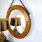 Mid-Century Modern Round Wall Mirror with Segmented Wooden Frame & Steel Chain, Image 3