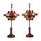 Teak & Enamelled Metal Copper Lamps, Set of 2 1