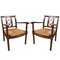 French Walnut & Rush Armchairs, 1940s, Set of 2 1