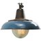 Mid-Century Industrial Dark Blue Enamel & Cast Iron Ceiling Lamp 1