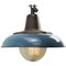 Mid-Century Industrial Dark Blue Enamel & Cast Iron Ceiling Lamp, Image 1