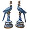 Gilt Brass Porcelain Parrot Standing Candlesticks, Set of 2 1