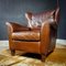 Vintage Brown Leather Wing Chair - Brown 1