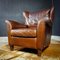 Vintage Brown Leather Wing Chair - Brown, Image 1