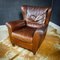 Vintage Brown Leather Wing Chair - Brown 2