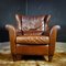 Vintage Brown Leather Wing Chair - Brown 3