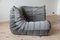 Elephant Grey Velvet Togo Corner Chair, 2- and 3-Seat Sofa by Michel Ducaroy for Ligne Roset, Set of 3 6