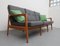 Cherry Wood Sofa with Green Cushions, 1960s 8