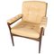 Armchair in Dark Wood & Upholstered in Light Leather, 1960s, Image 1
