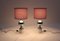 Lampade da tavolo cromate con paralumi Chintz color lavanda, anni '60, set di 2, Immagine 2
