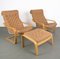 Vintage Original Leather Poem Lounge Chairs & Footrest by Noboru Nakamura, 1970s, Set of 3 1