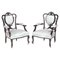 Antique Carved Black Lacquered Library Chairs, Set of 2 1