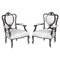 Antique Carved Black Lacquered Library Chairs, Set of 2, Image 1