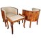 Mid-Century Art Deco Italian Briar Walnut Wood Armchairs & Stools 1