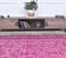 7x10 türkischer handgemachter Ouschak Wollteppich in eingefärbtem rosafarbenem floralen Muster 5