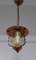 Vintage Lantern-Shaped Copper, Iron & Brass Ceiling Lamp with Yellow-Gold Transparent Glass Shade, 1950s, Image 2