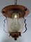 Plafonnier Lanterne Vintage en Cuivre, Fer et Laiton avec Abat-Jour en Verre Transparent Jaune-Doré, 1950s 4