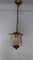 Lampada da soffitto vintage a forma di lanterna in rame, ferro ed ottone con paralume in vetro giallo-oro, anni '50, Immagine 1