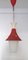 Vintage Laternenförmige Rotkäppchen Deckenlampe mit rot & cremefarben lackierten Blechteilen aus Metall & weißem Opalglas Wabenmuster, 1950er 1