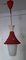 Lampada da soffitto a forma di lanterna con parti rosse e color crema e paralume in vetro opaco bianco, anni '50, Immagine 4