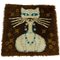Vintage Danish High Pile Brown and Blue Wool Rug with White Cat 1
