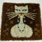 Vintage Danish High Pile Brown and Blue Wool Rug with White Cat, Image 2
