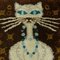 Vintage Danish High Pile Brown and Blue Wool Rug with White Cat, Image 3